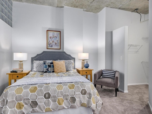 carpeted bedroom with a spacious closet