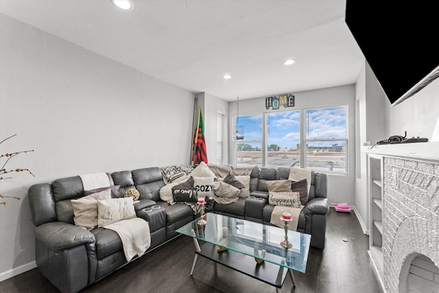 living room featuring dark hardwood / wood-style floors