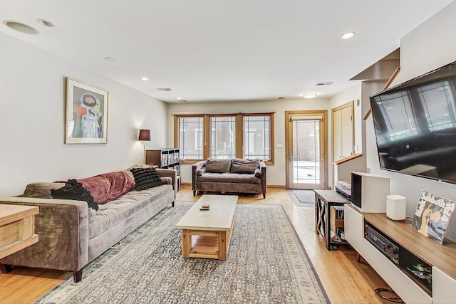 living room with light wood-type flooring