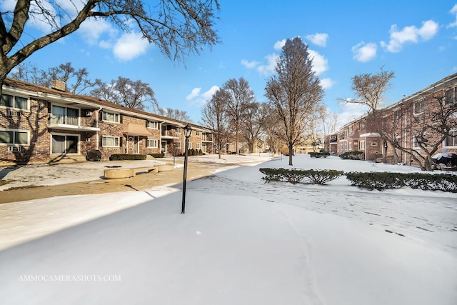 view of yard layered in snow