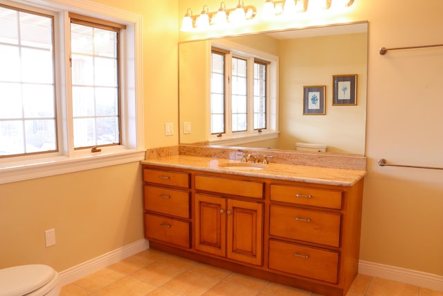 bathroom with tile patterned flooring, vanity, and toilet