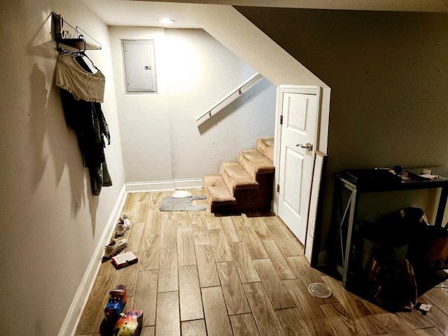 interior space featuring light hardwood / wood-style floors and electric panel