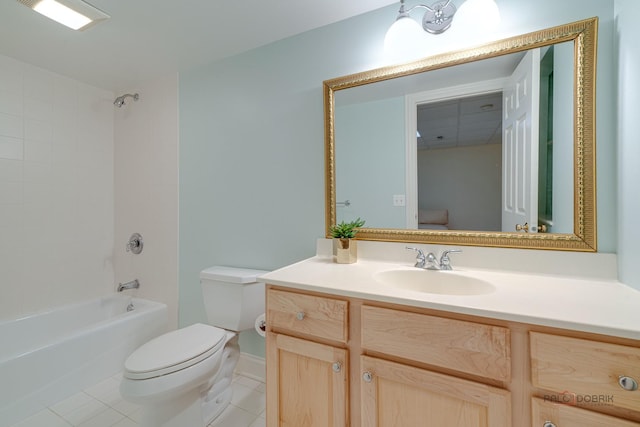 full bathroom with tile patterned floors, vanity,  shower combination, and toilet