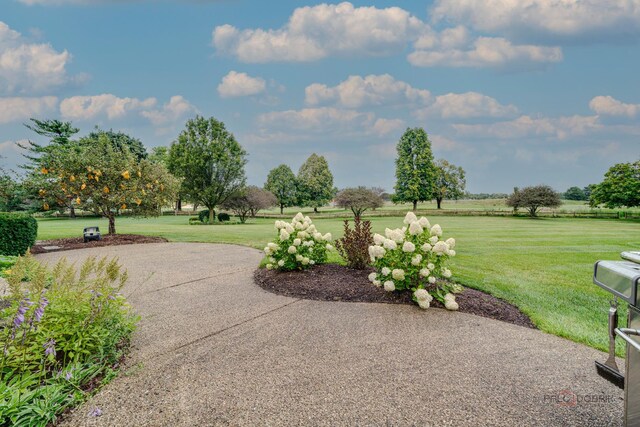 view of property's community featuring a lawn