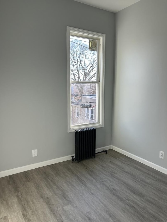 spare room with wood-type flooring and radiator