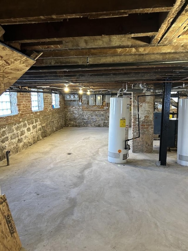 basement featuring gas water heater