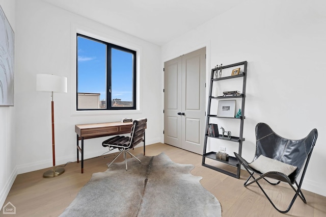 home office featuring light hardwood / wood-style floors