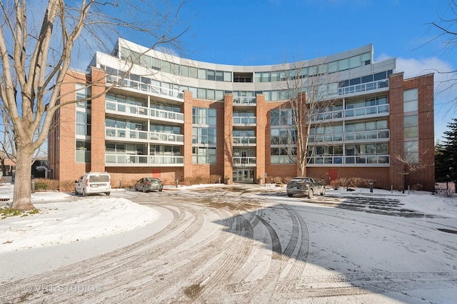 view of snow covered building