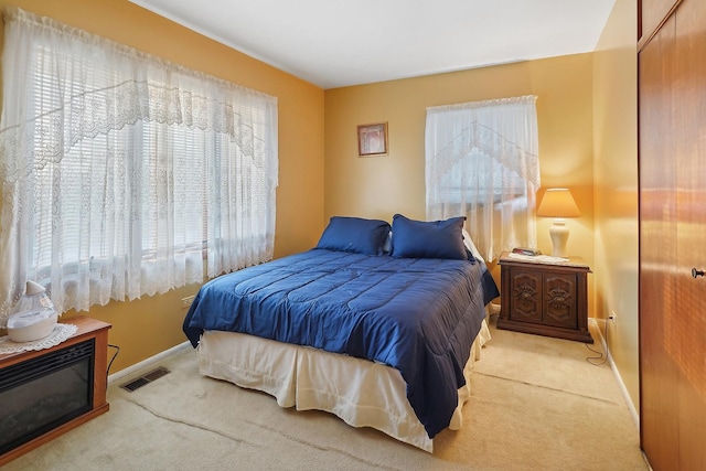 carpeted bedroom with a closet