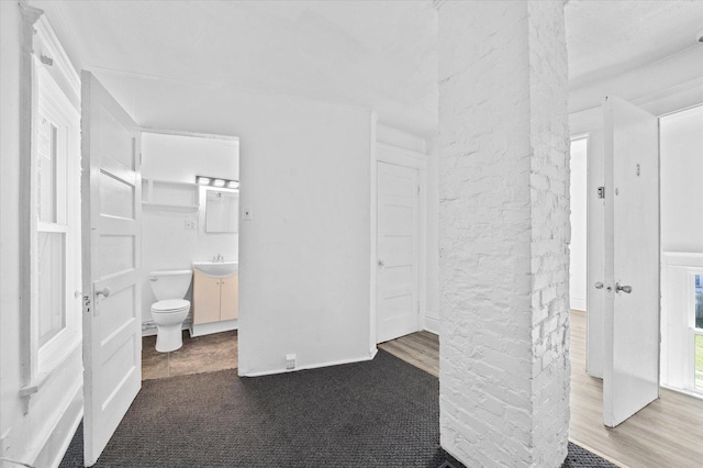 bathroom featuring vanity, wood-type flooring, and toilet