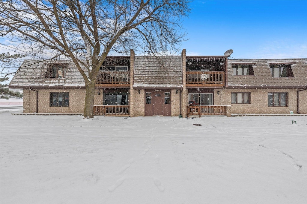 view of snow covered building