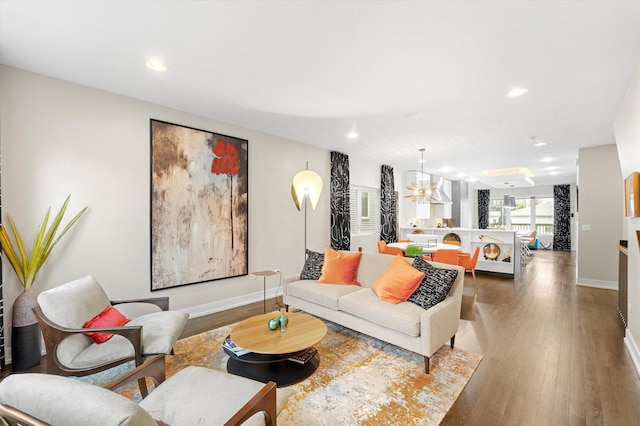 living room with hardwood / wood-style flooring