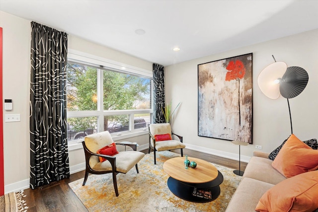 living area featuring dark hardwood / wood-style flooring