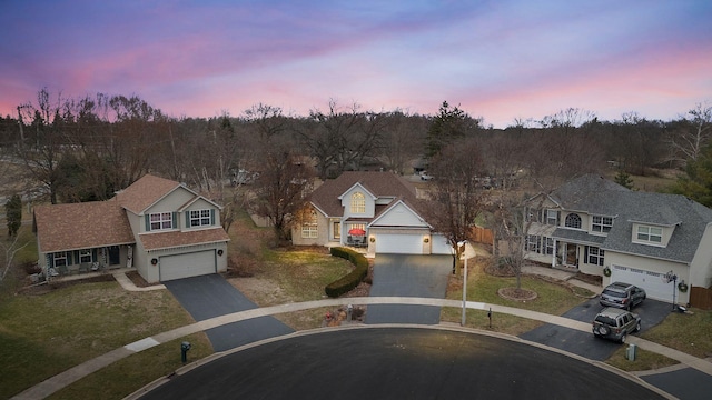 view of aerial view at dusk