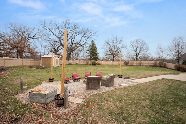 view of yard with a storage shed