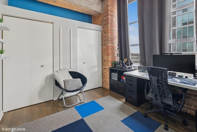 office space featuring dark hardwood / wood-style floors