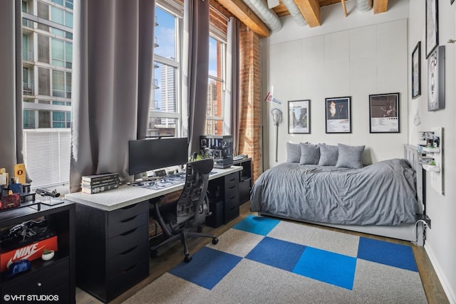 bedroom with beamed ceiling