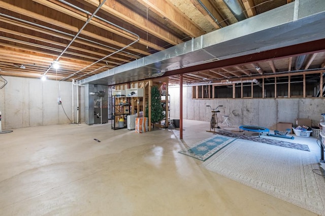 basement featuring heating unit