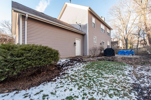 view of snow covered exterior