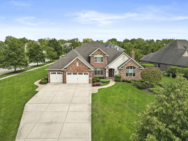 craftsman inspired home with a garage and a front yard