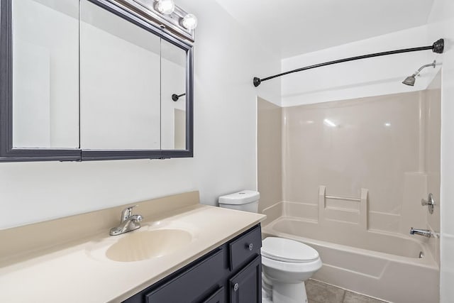 full bathroom with vanity, tile patterned floors, tub / shower combination, and toilet