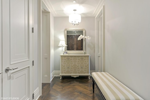 hall with dark parquet floors