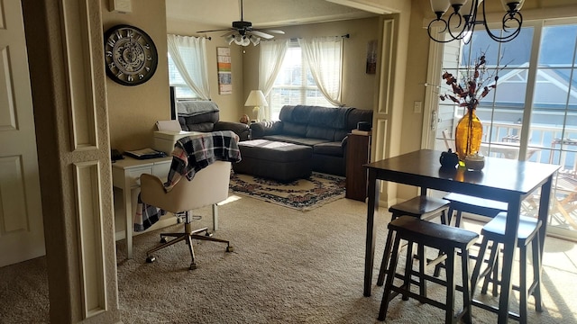 interior space featuring ceiling fan