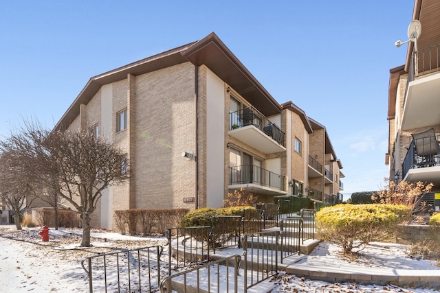 view of snow covered building