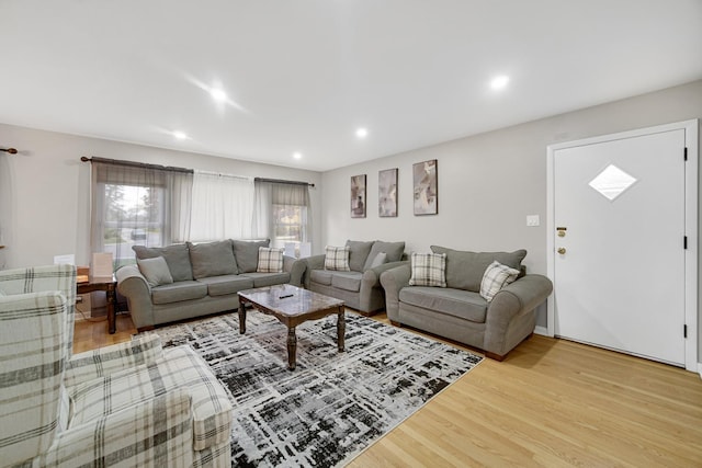 living room featuring light wood-type flooring