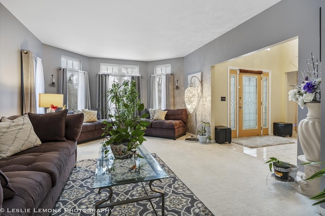 living room with carpet flooring