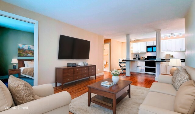 living room with light hardwood / wood-style flooring