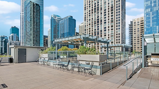 view of patio with central AC unit and a pergola