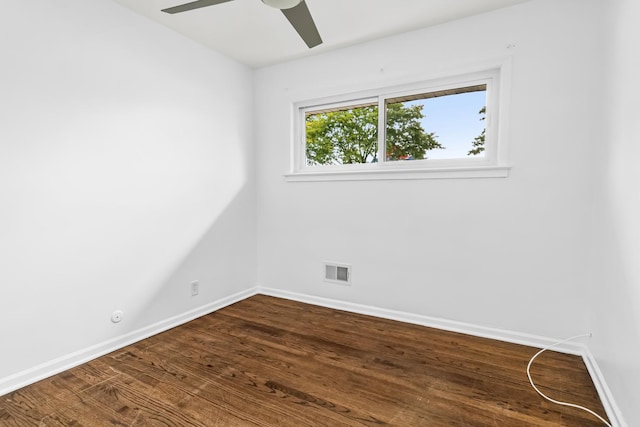 unfurnished room with hardwood / wood-style floors and ceiling fan