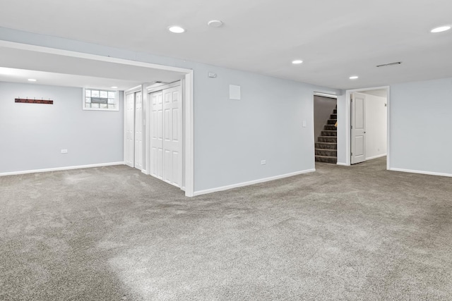 basement with carpet floors