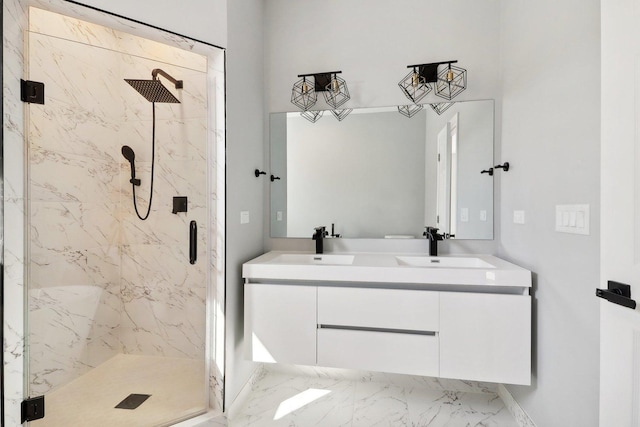 bathroom with vanity and walk in shower