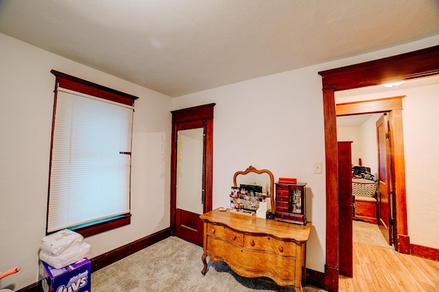 interior space featuring light colored carpet