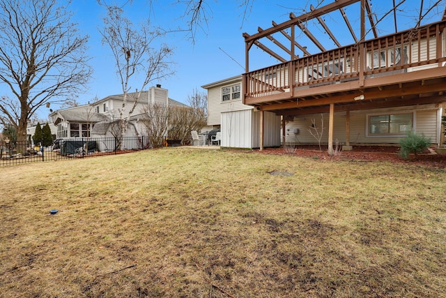 view of yard featuring a pergola and a deck