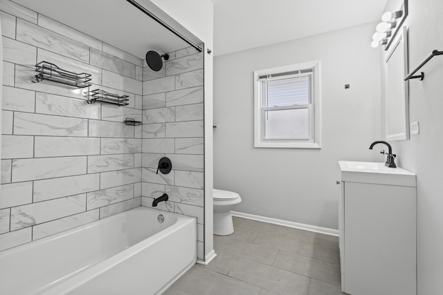 full bathroom with toilet, vanity, and tiled shower / bath combo