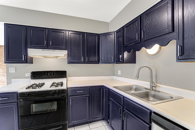 kitchen featuring dishwasher, light tile patterned floors, gas range gas stove, and sink