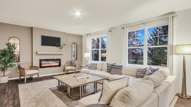 living room featuring dark hardwood / wood-style floors