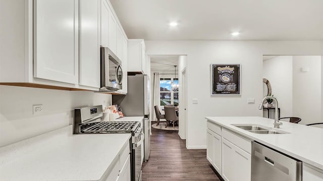 kitchen featuring dark wood-type flooring, sink, white cabinetry, and stainless steel appliances