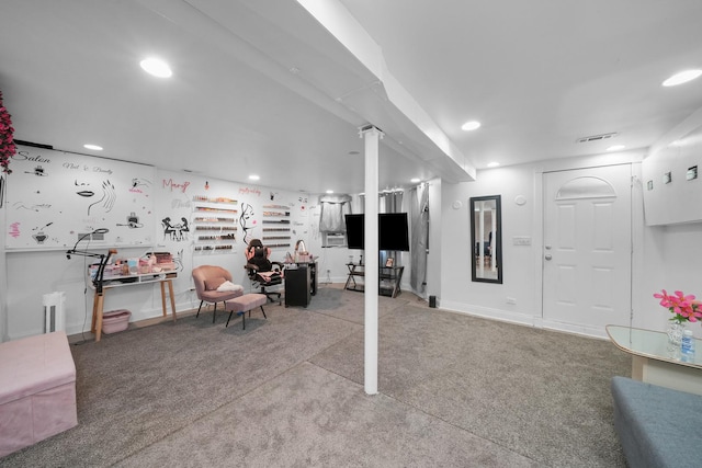 basement with carpet