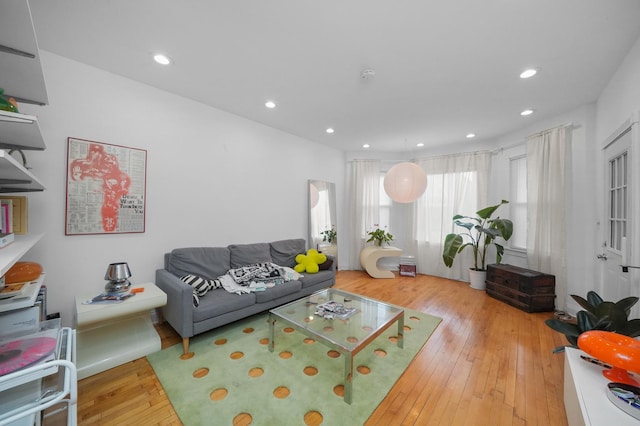 living room with light hardwood / wood-style floors