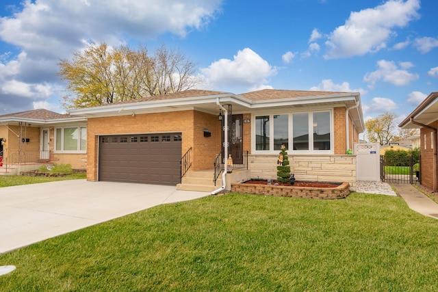 single story home with a front lawn and a garage