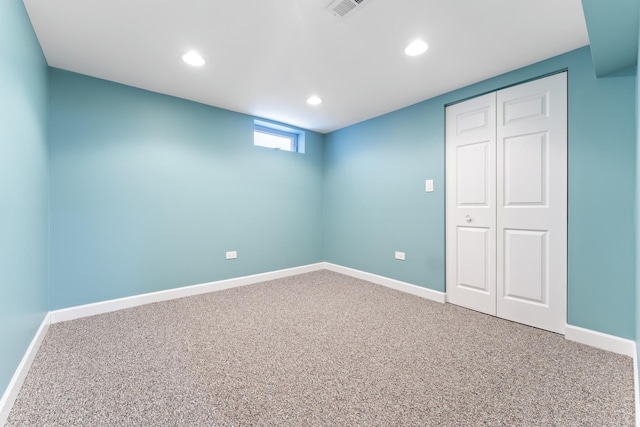 basement with carpet flooring