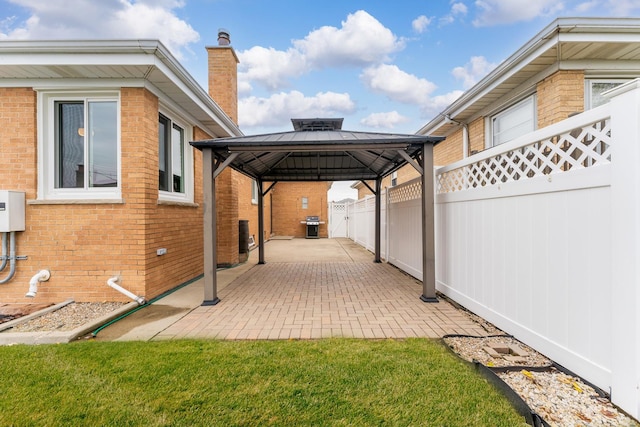 view of patio / terrace with a gazebo and area for grilling