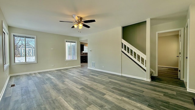 interior space featuring ceiling fan and hardwood / wood-style floors