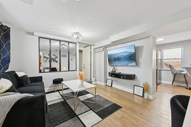 living room featuring light wood-type flooring