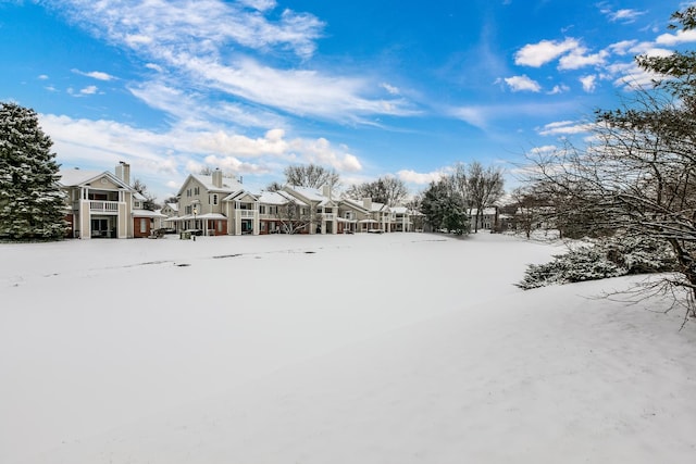 view of yard covered in snow