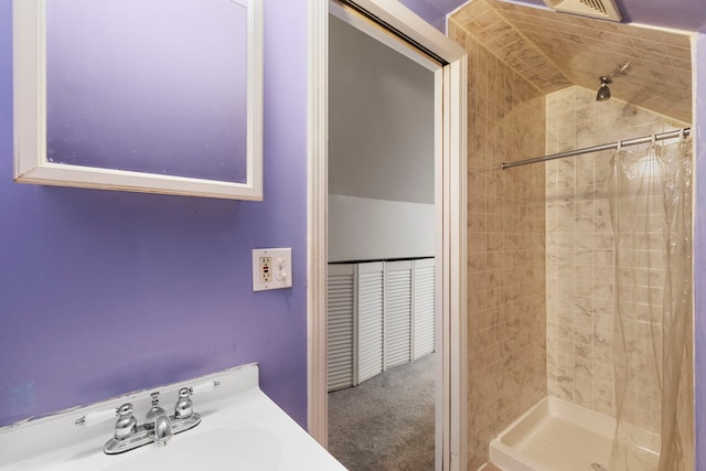 bathroom with sink and tiled shower